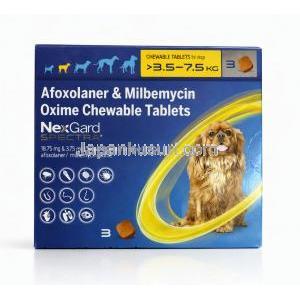 ネクスガード スペクトラ 犬用   小型犬用(3.5kg～7.5kg)　3錠入り, 箱表面